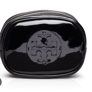 TORY Burch Black Patent Leather Cosmetic Makeup Bag